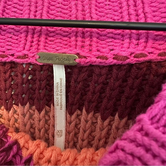 Free People Cropped Sweater Pink Knit Boho Casual Fall Indie Size Extra Small - Picture 5 of 9